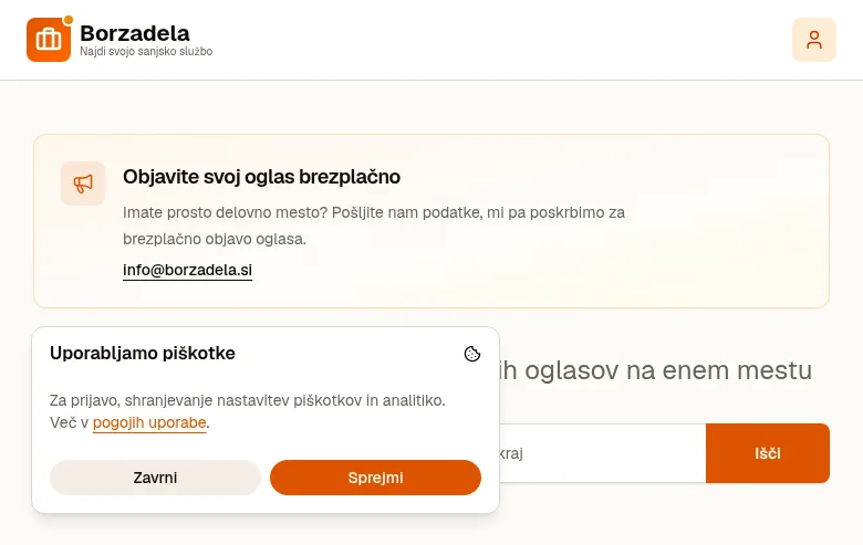 Borzadela job board platform screenshot showing job search interface