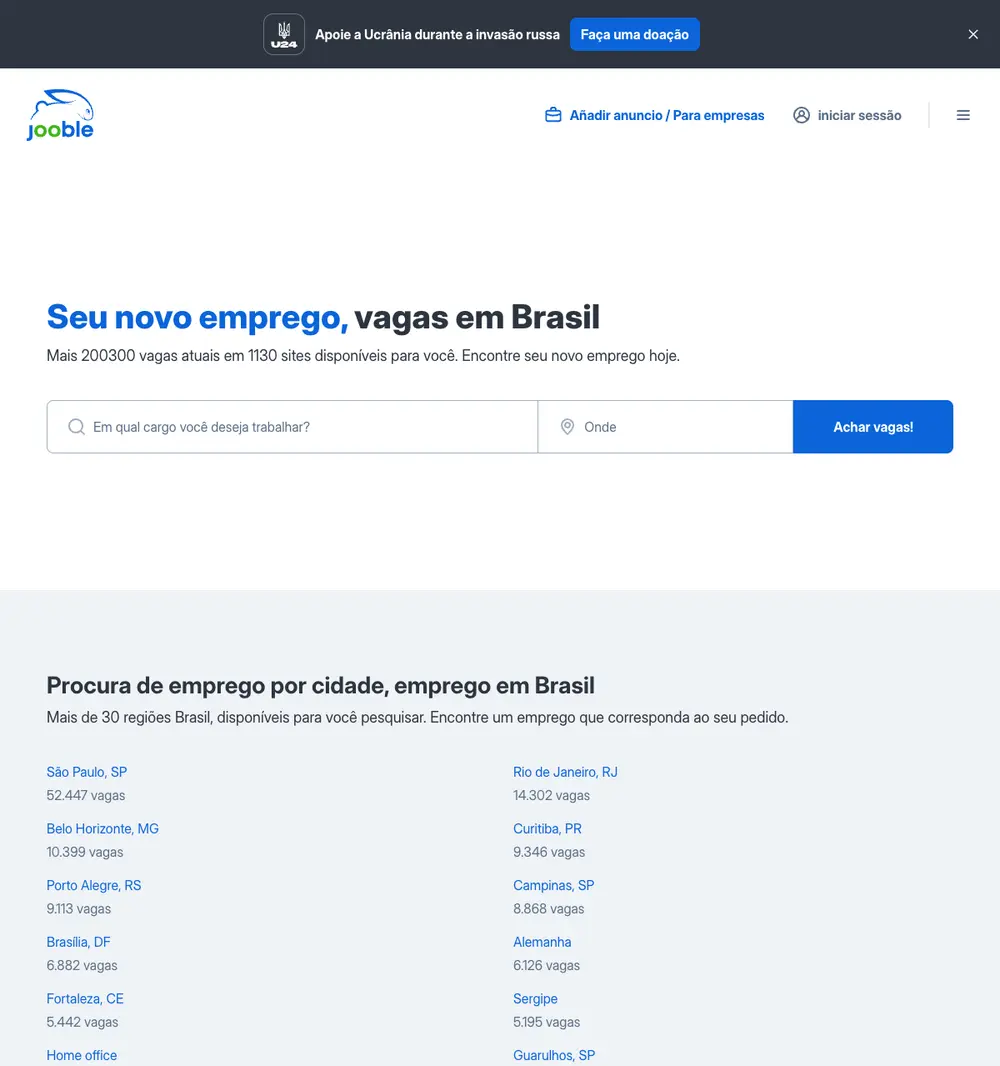 Jooble job board platform screenshot showing job search interface