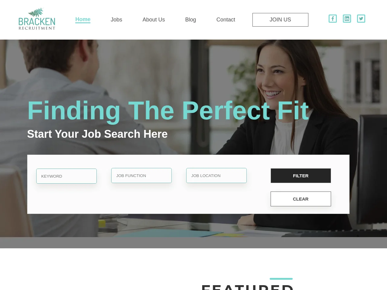 Bracken Recruitment job board platform screenshot showing job search interface