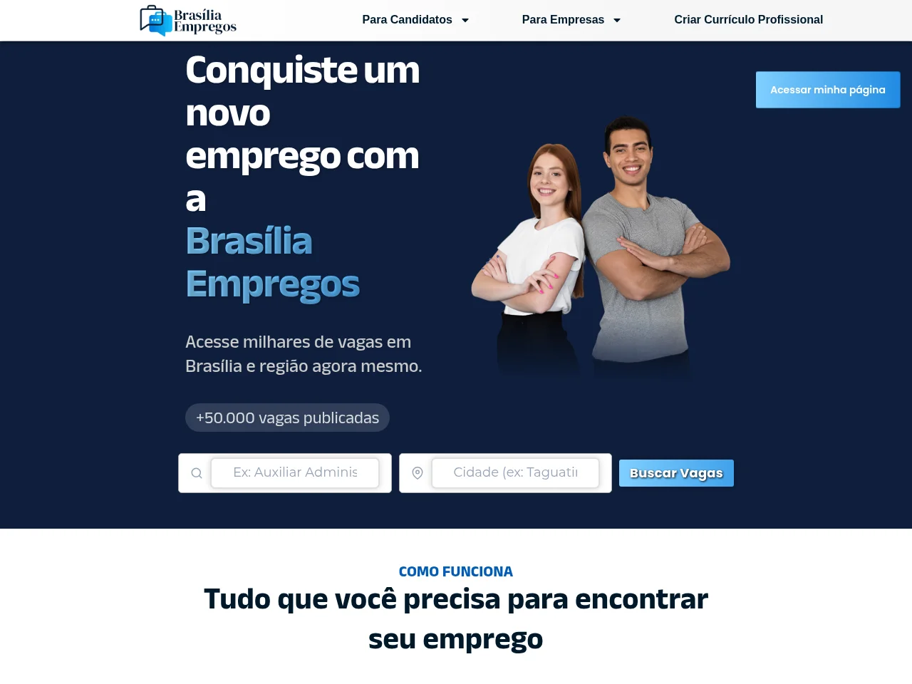 Brasília Empregos job board platform screenshot showing job search interface