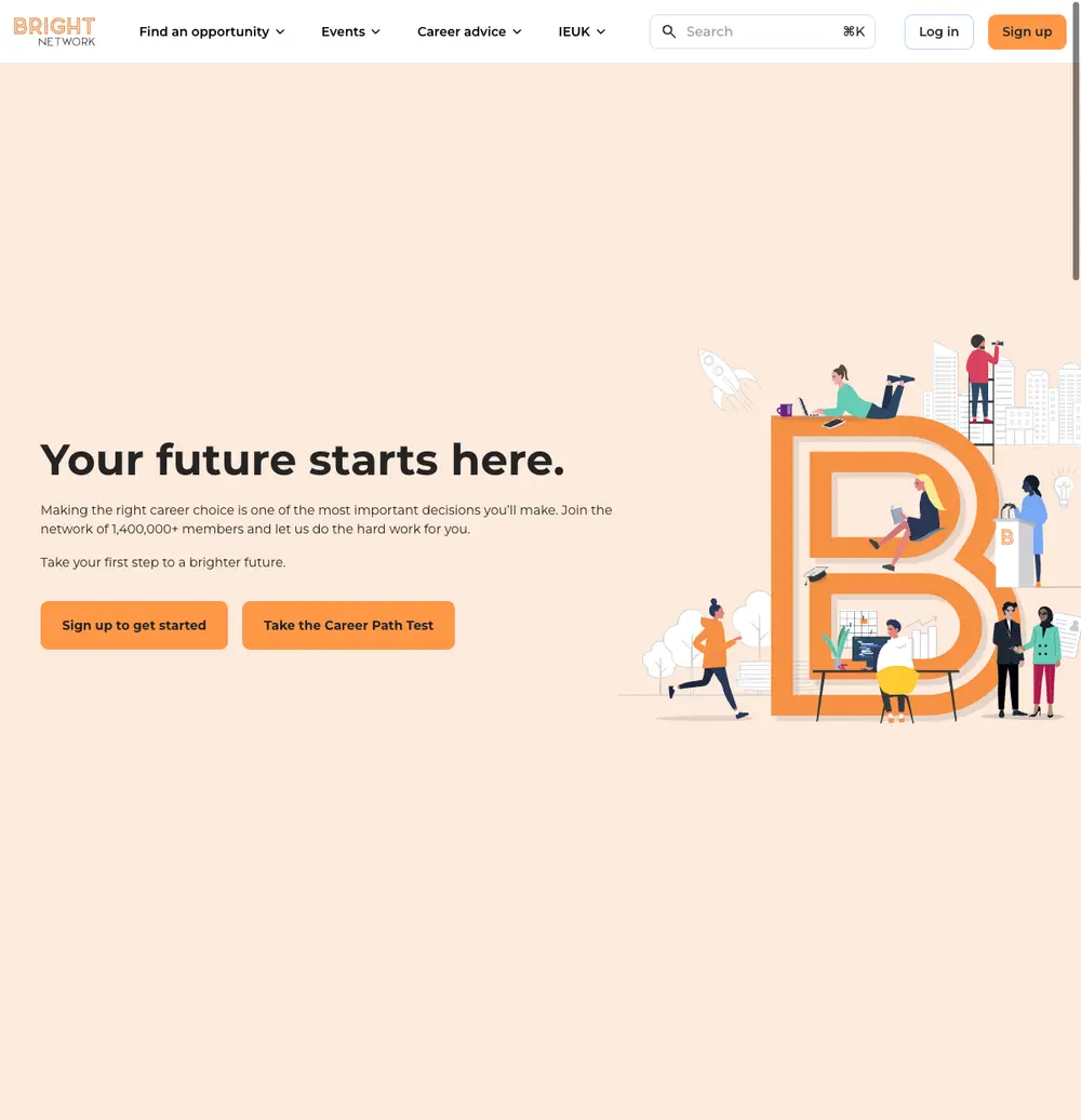 Bright Network job board platform screenshot showing job search interface
