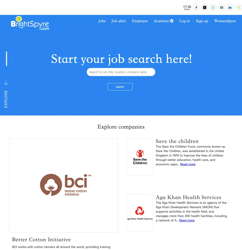 BrightSpyre job board platform screenshot showing job search interface