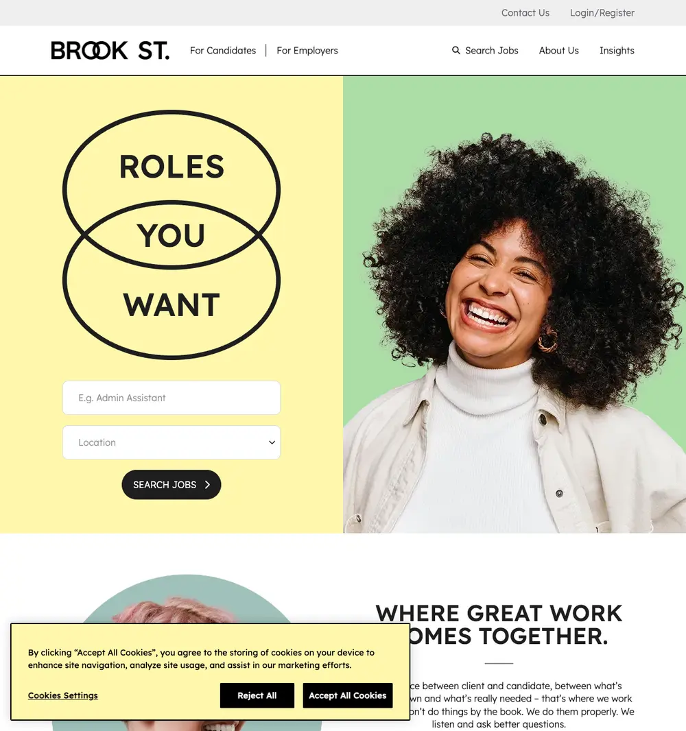 Brook Street job board platform screenshot showing job search interface