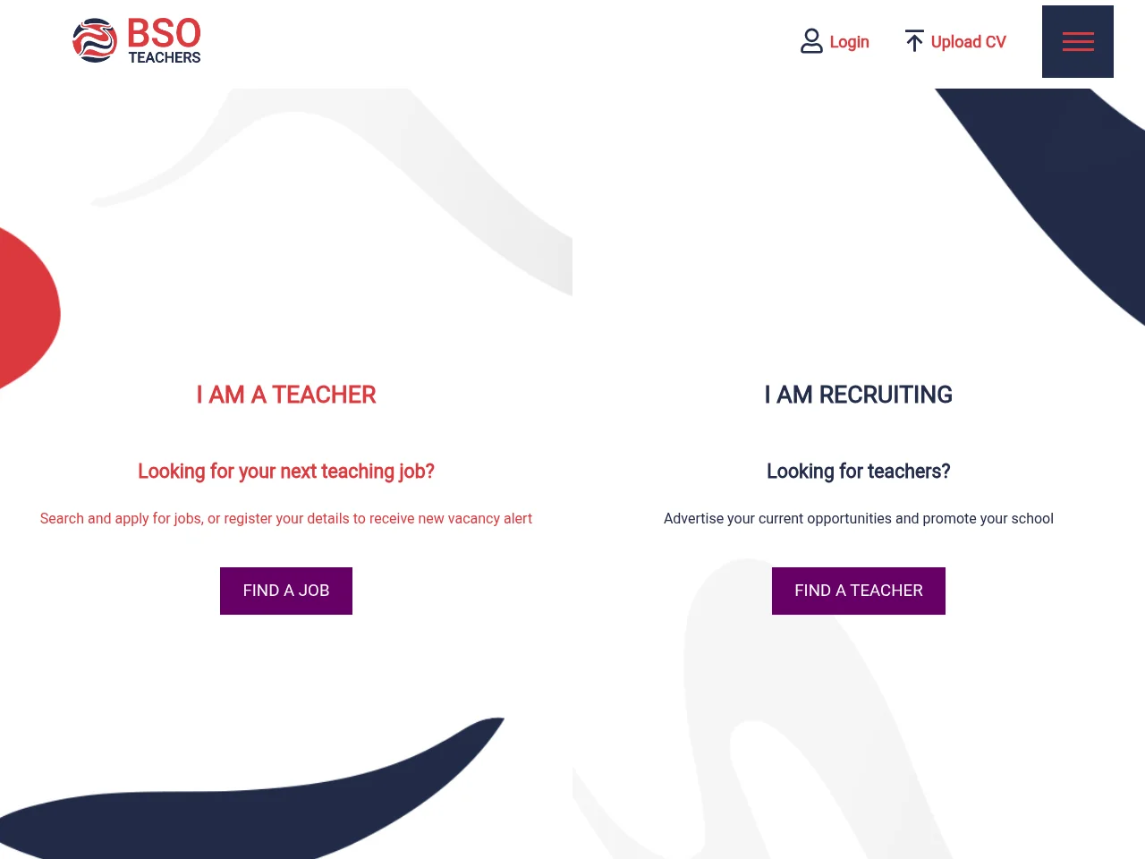BSO Teachers job board platform screenshot showing job search interface