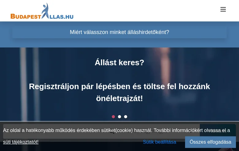 Budapest Állás screenshot Budapest Állás job board platform screenshot showing job search interface