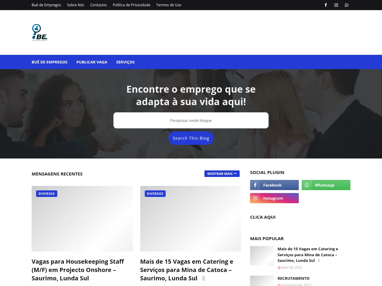 Bué de Empregos job board platform screenshot showing job search interface