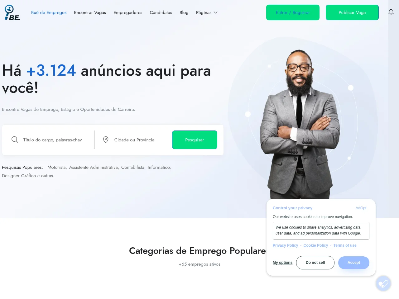 Bué de Empregos job board platform screenshot showing job search interface