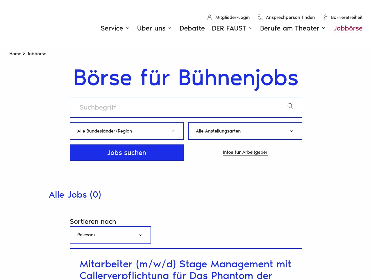 Deutscher Bühnenverein screenshot Deutscher Bühnenverein job board platform screenshot showing job search interface
