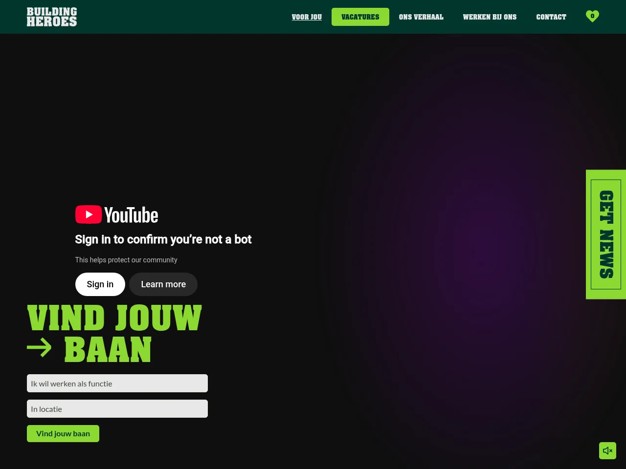 Building Heroes job board platform screenshot showing job search interface