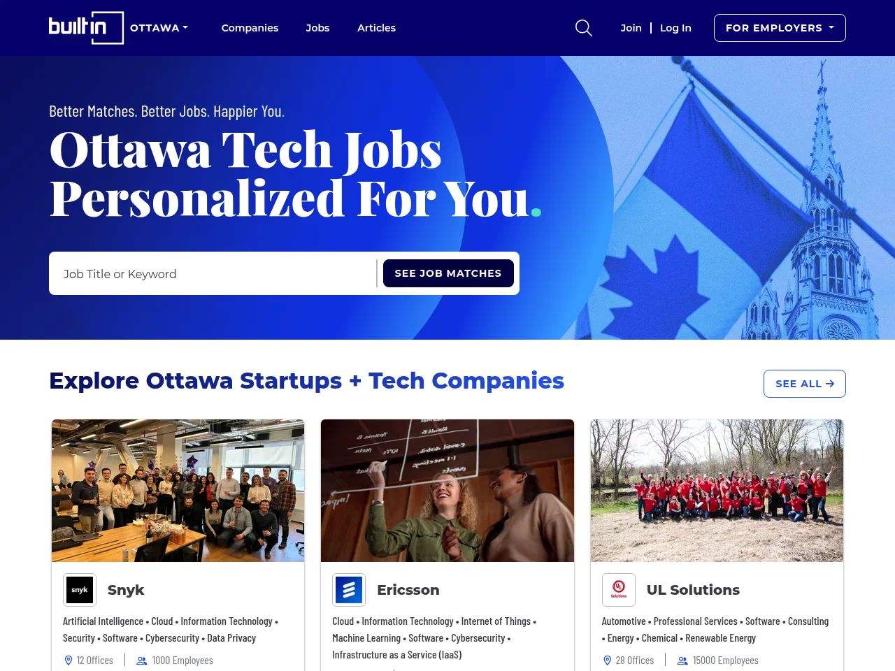 Built In Ottawa screenshot Built In Ottawa job board platform screenshot showing job search interface