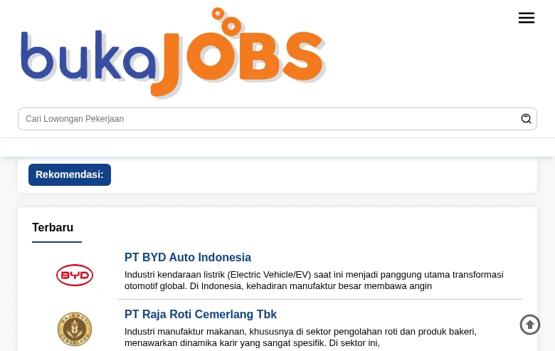 Bukajobs Media job board platform screenshot showing job search interface