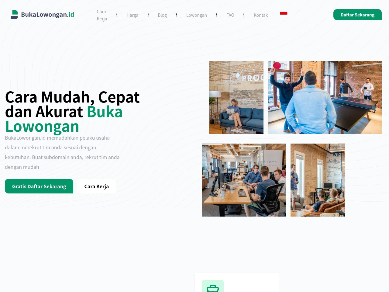 BukaLowongan.id job board platform screenshot showing job search interface