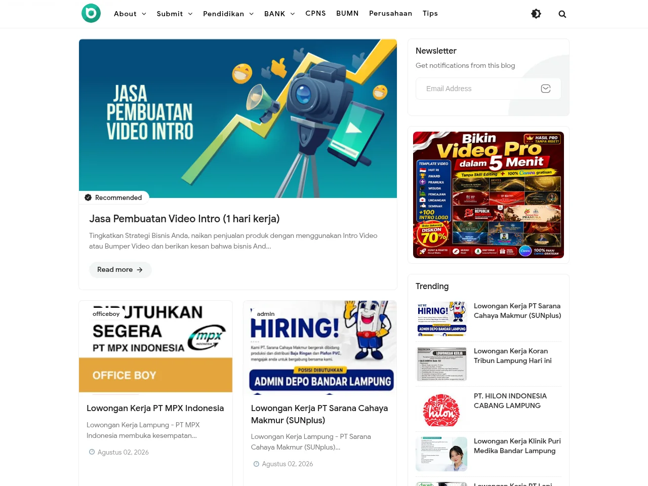 Bursa Lampung job board platform screenshot showing job search interface