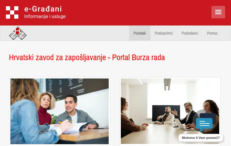 Hrvatski zavod za zapošljavanje - Burza rada job board platform screenshot showing job search interface