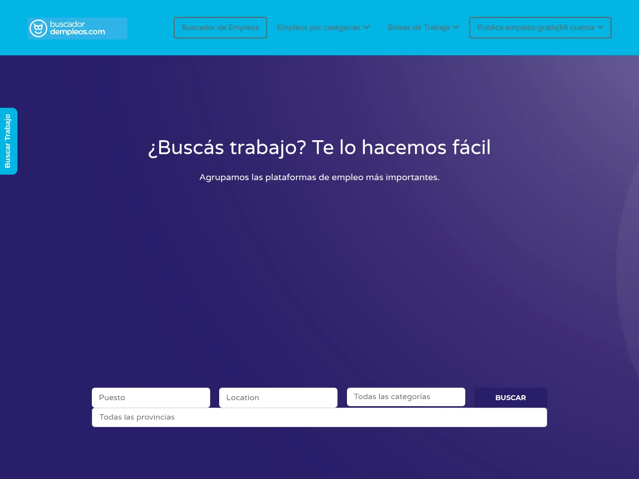 Buscador De empleos job board platform screenshot showing job search interface