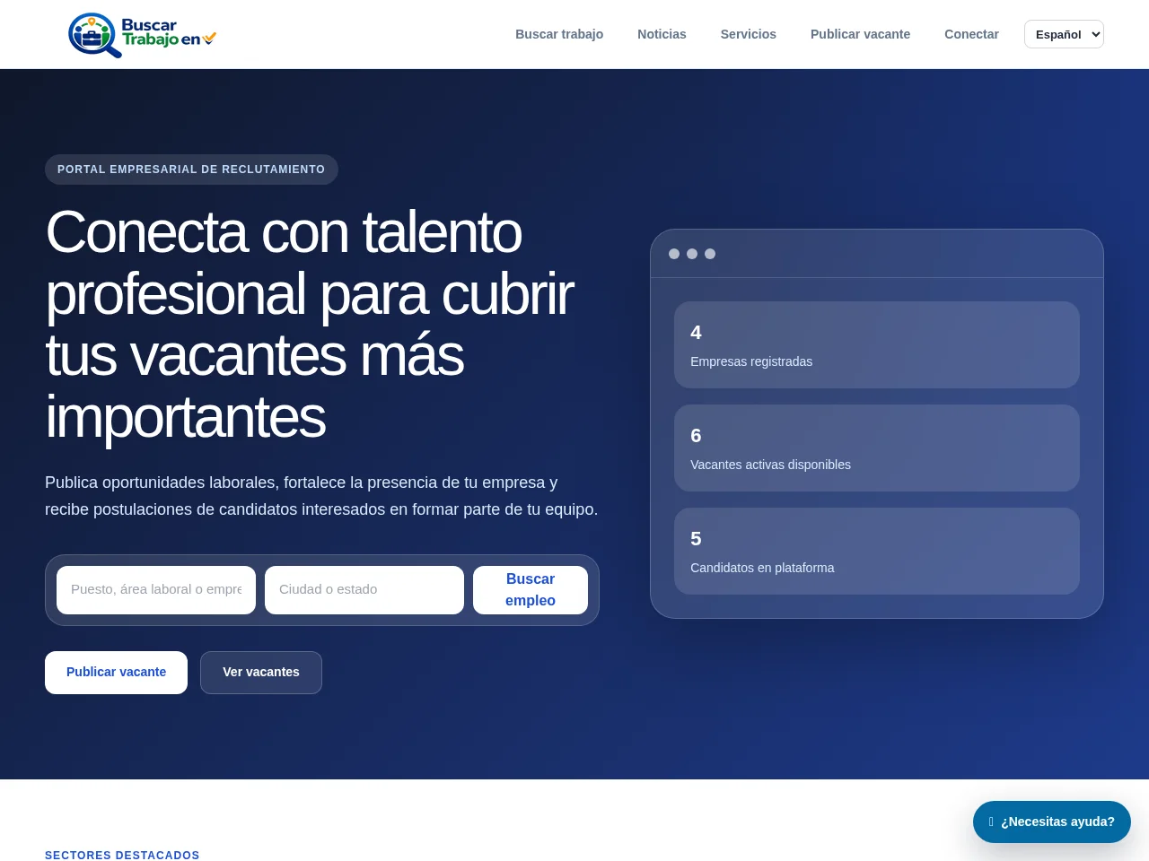 Buscar Trabajo En job board platform screenshot showing job search interface