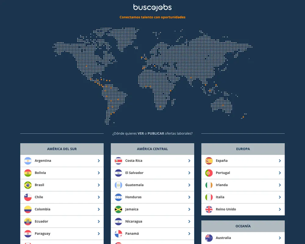 BuscoJobs job board platform screenshot showing job search interface