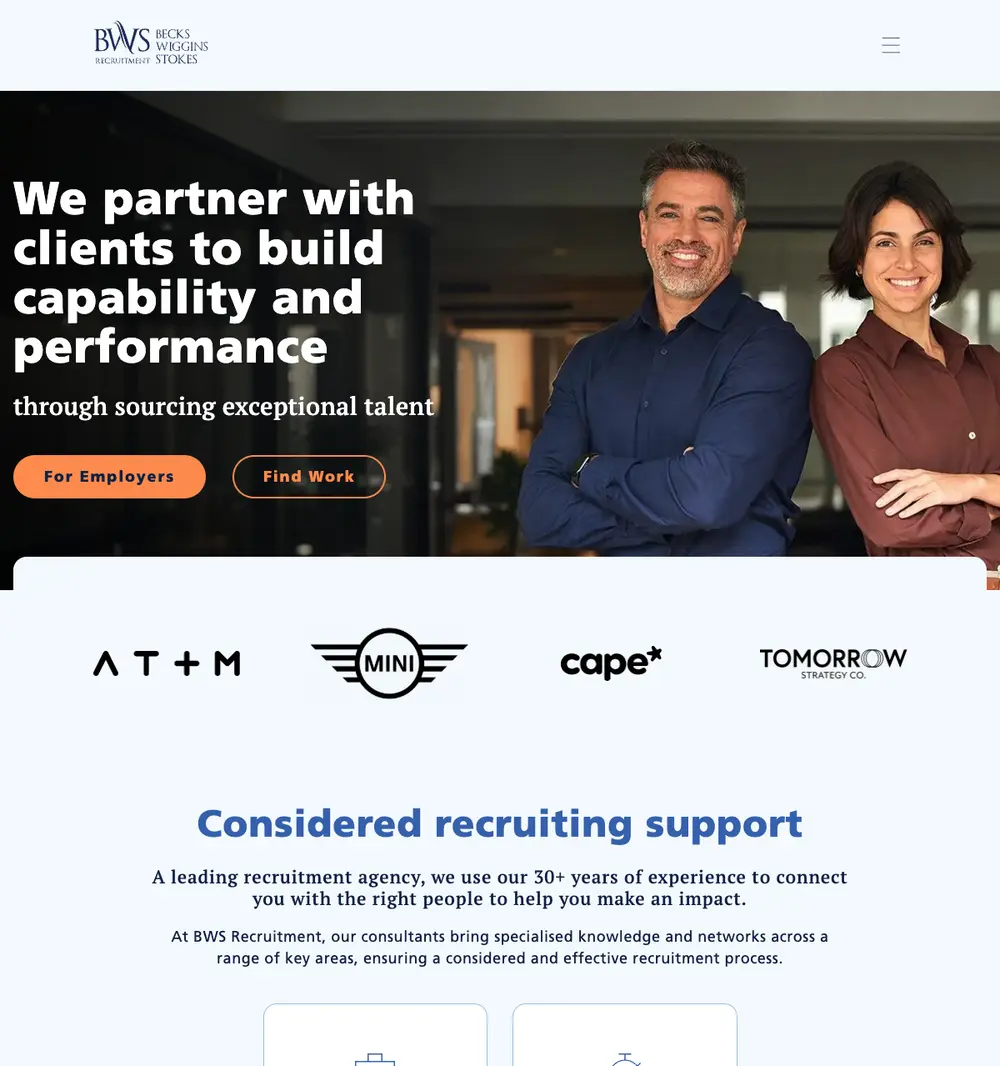BWS Recruitment job board platform screenshot showing job search interface