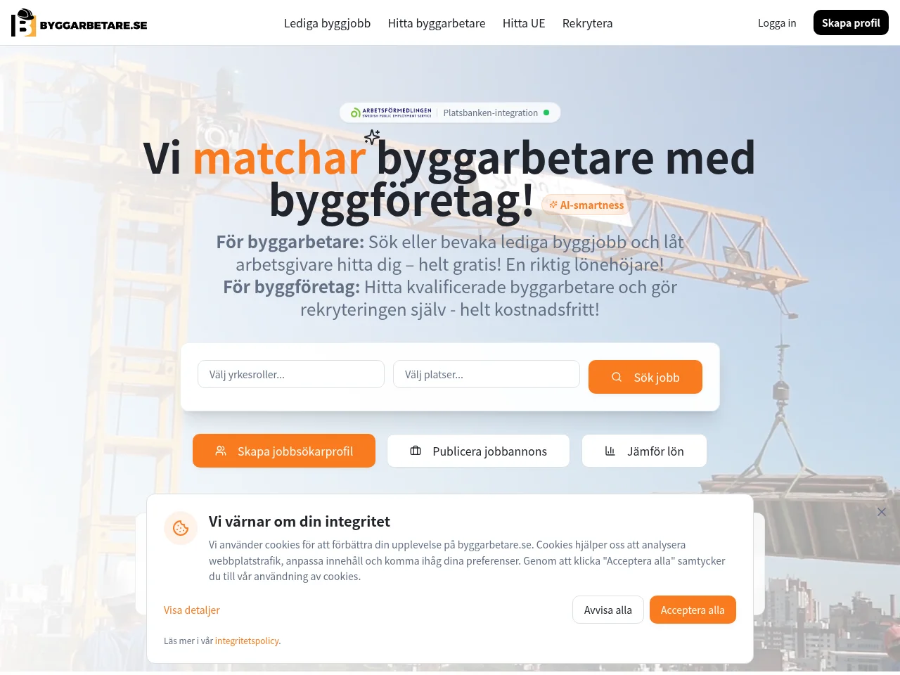 Byggarbetare.se screenshot Byggarbetare.se job board platform screenshot showing job search interface