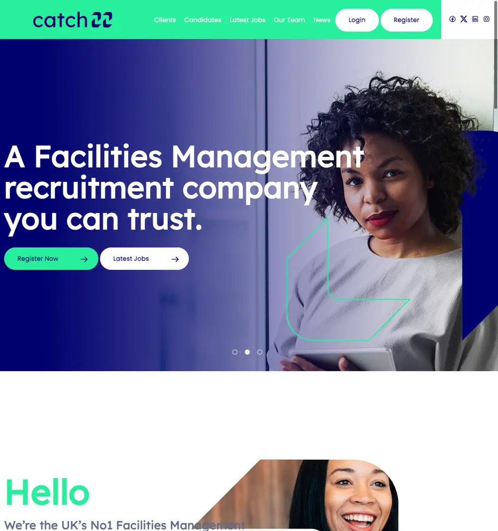 Catch 22 job board platform screenshot showing job search interface