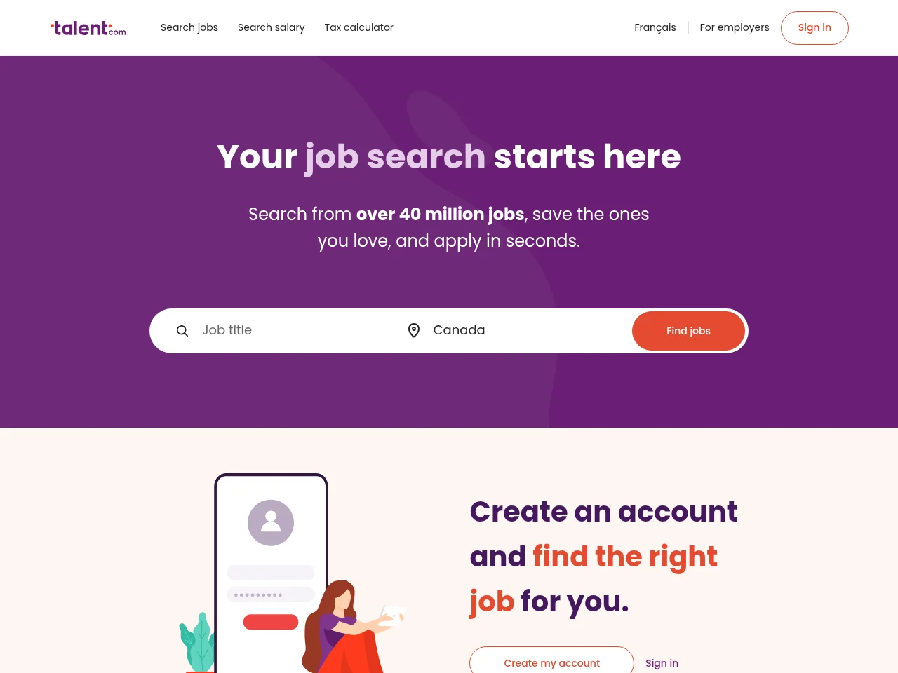 Talent.com job board platform screenshot showing job search interface