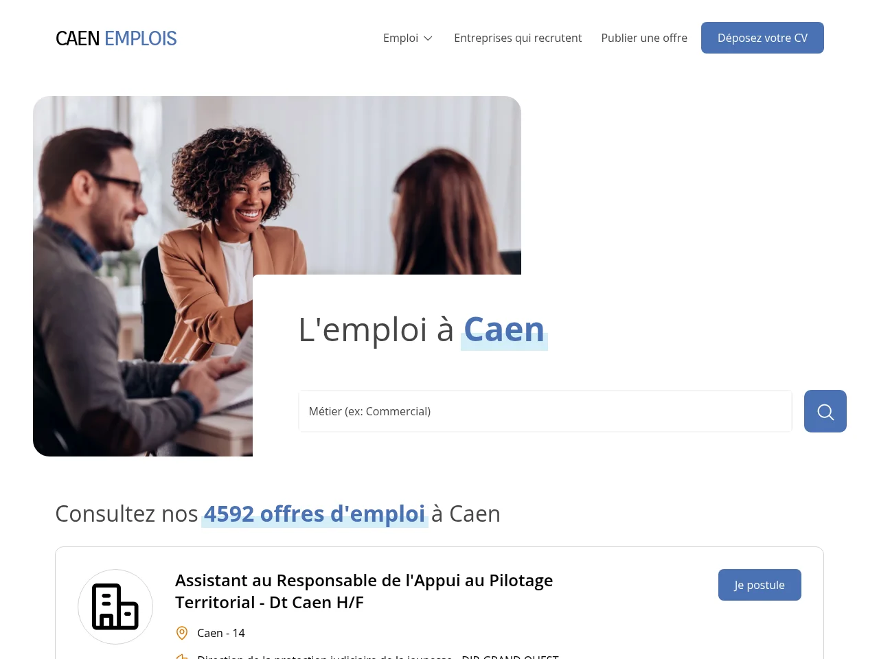 Caen Emplois screenshot Caen Emplois job board platform screenshot showing job search interface