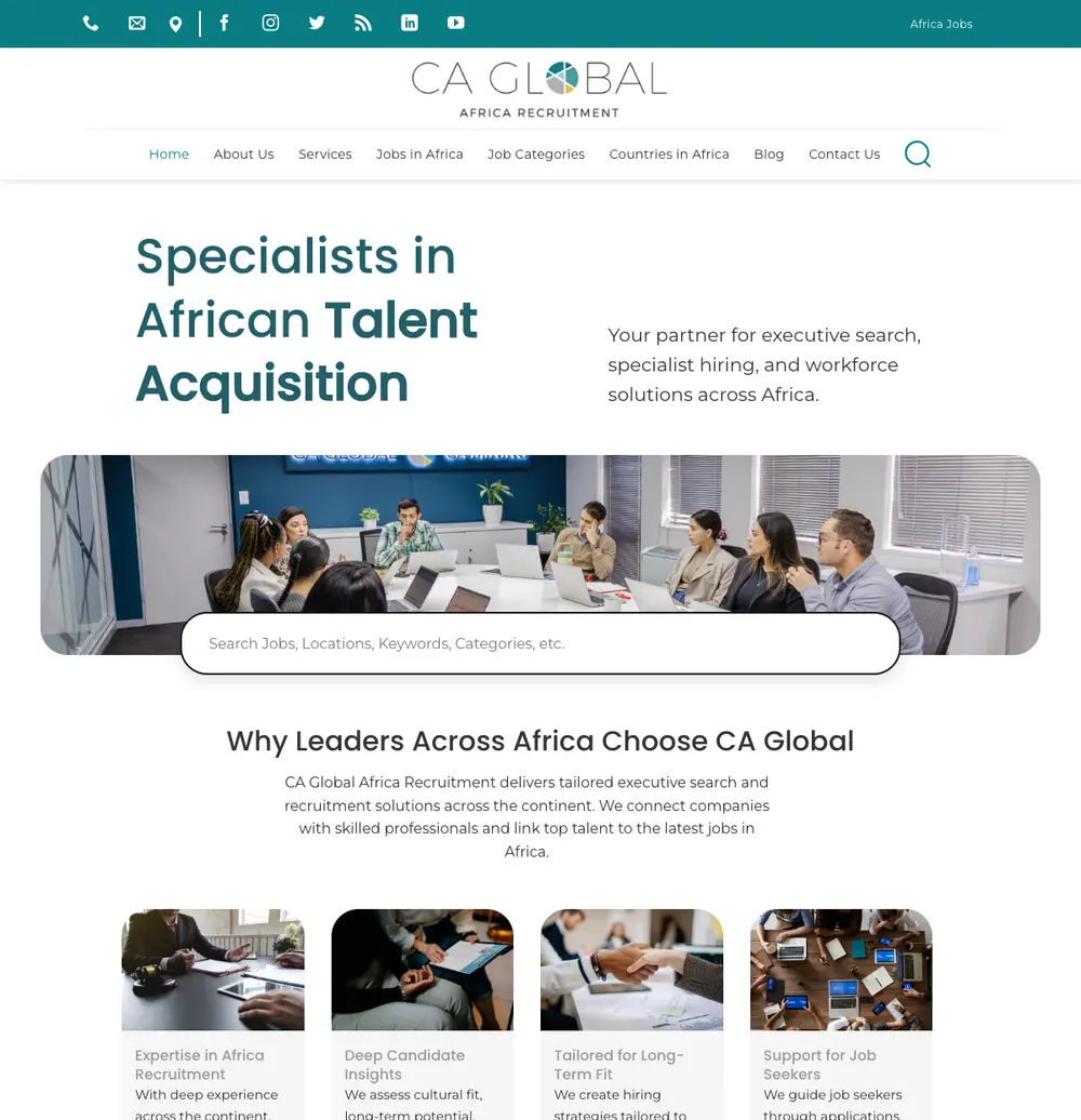 CA Global job board platform screenshot showing job search interface