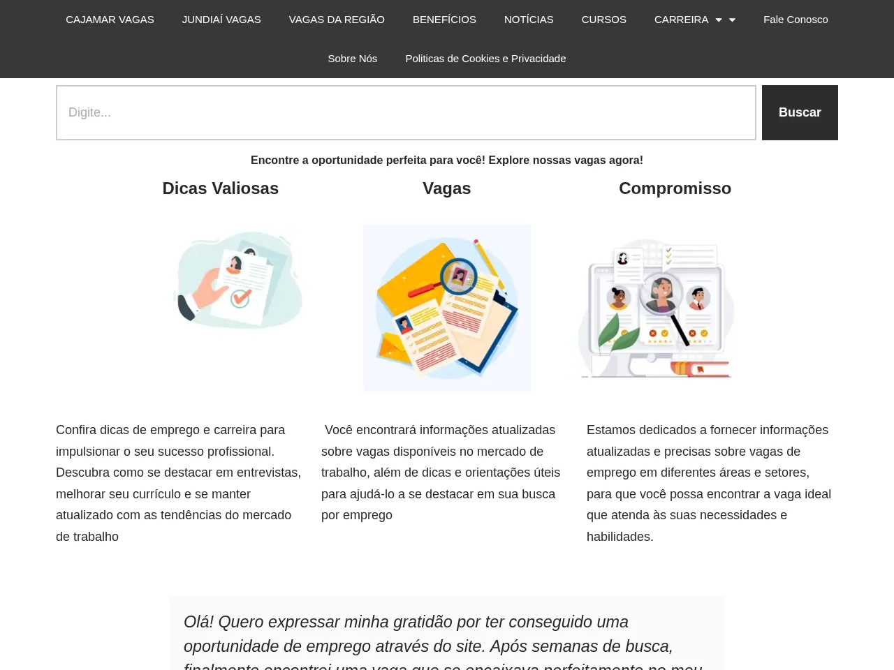 Cajamar Emprego e Região job board platform screenshot showing job search interface