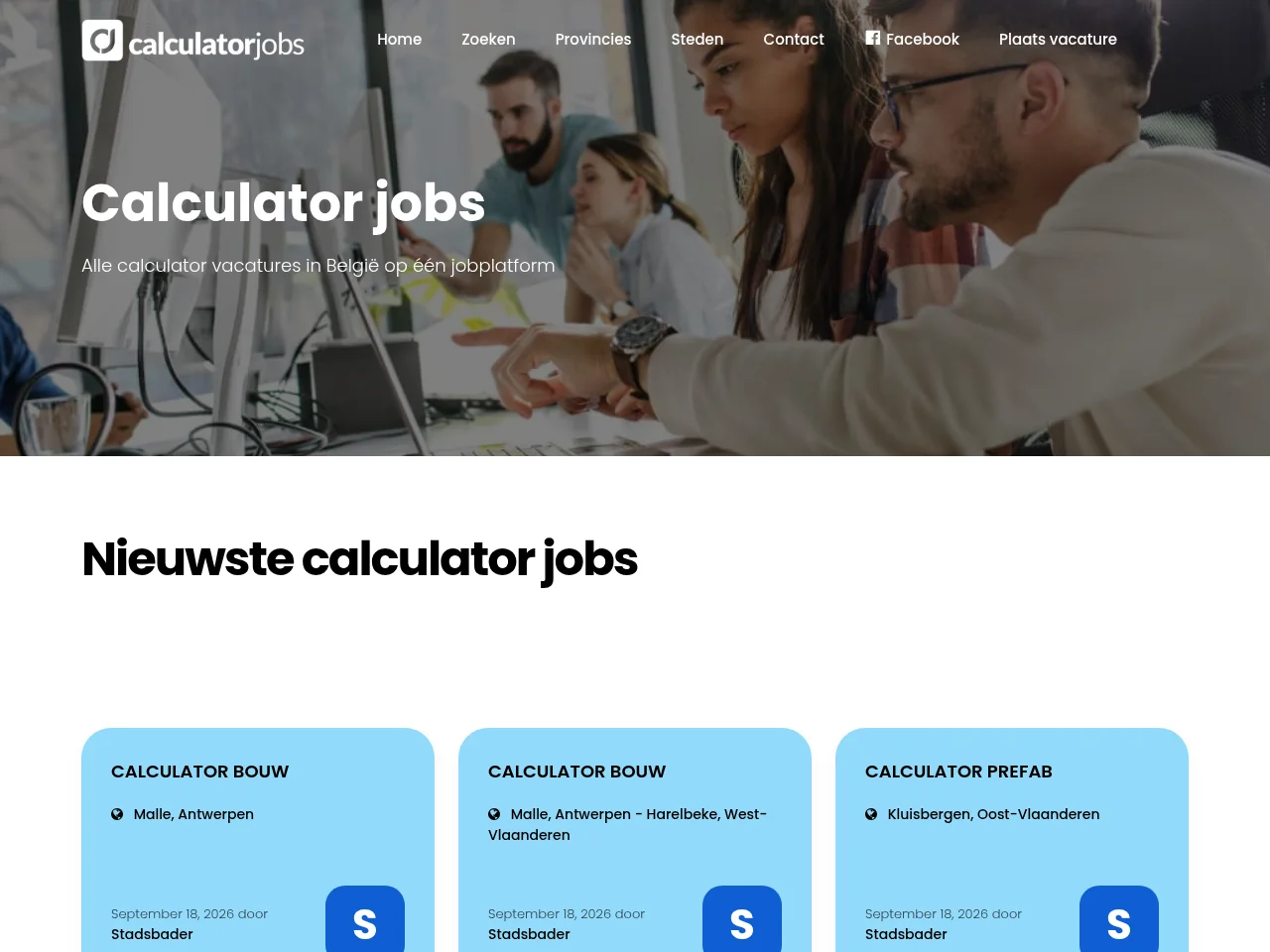 Calculator Jobs job board platform screenshot showing job search interface