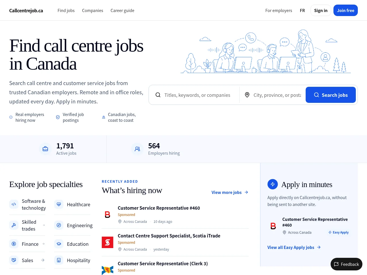 Callcentrejob.ca screenshot Callcentrejob.ca job board platform screenshot showing job search interface