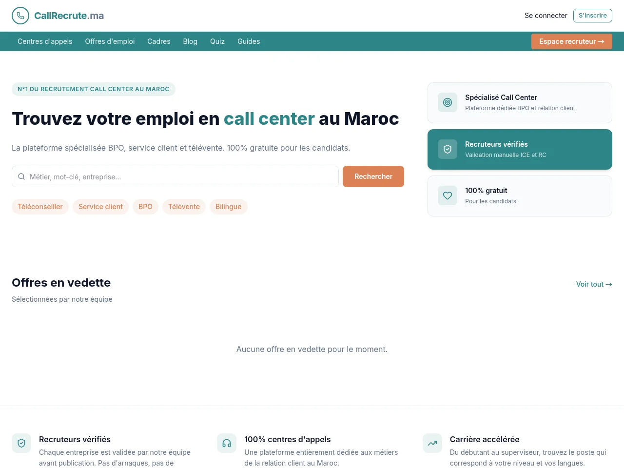 CallRecrute job board platform screenshot showing job search interface