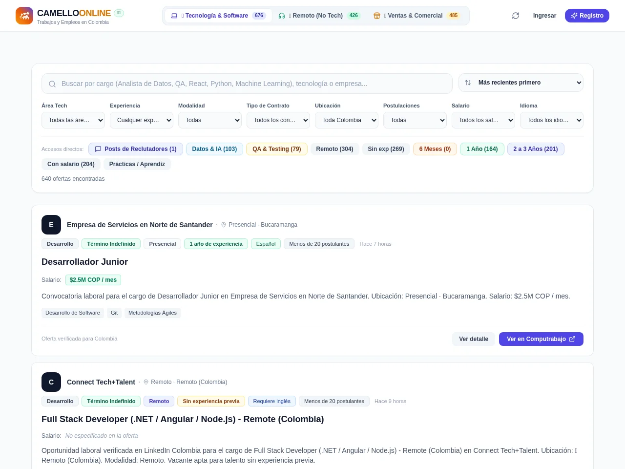 CamelloOnline screenshot CamelloOnline job board platform screenshot showing job search interface