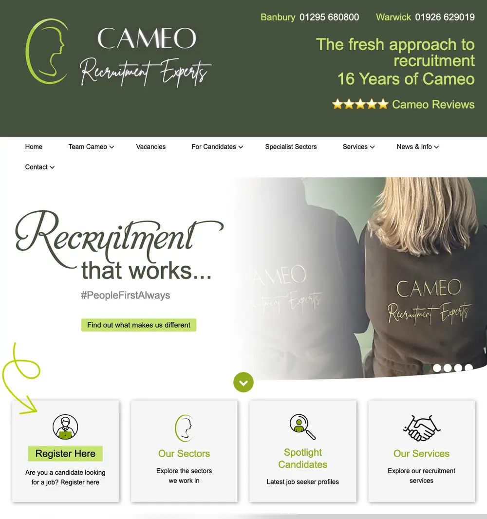 Cameo Consultancy job board platform screenshot showing job search interface