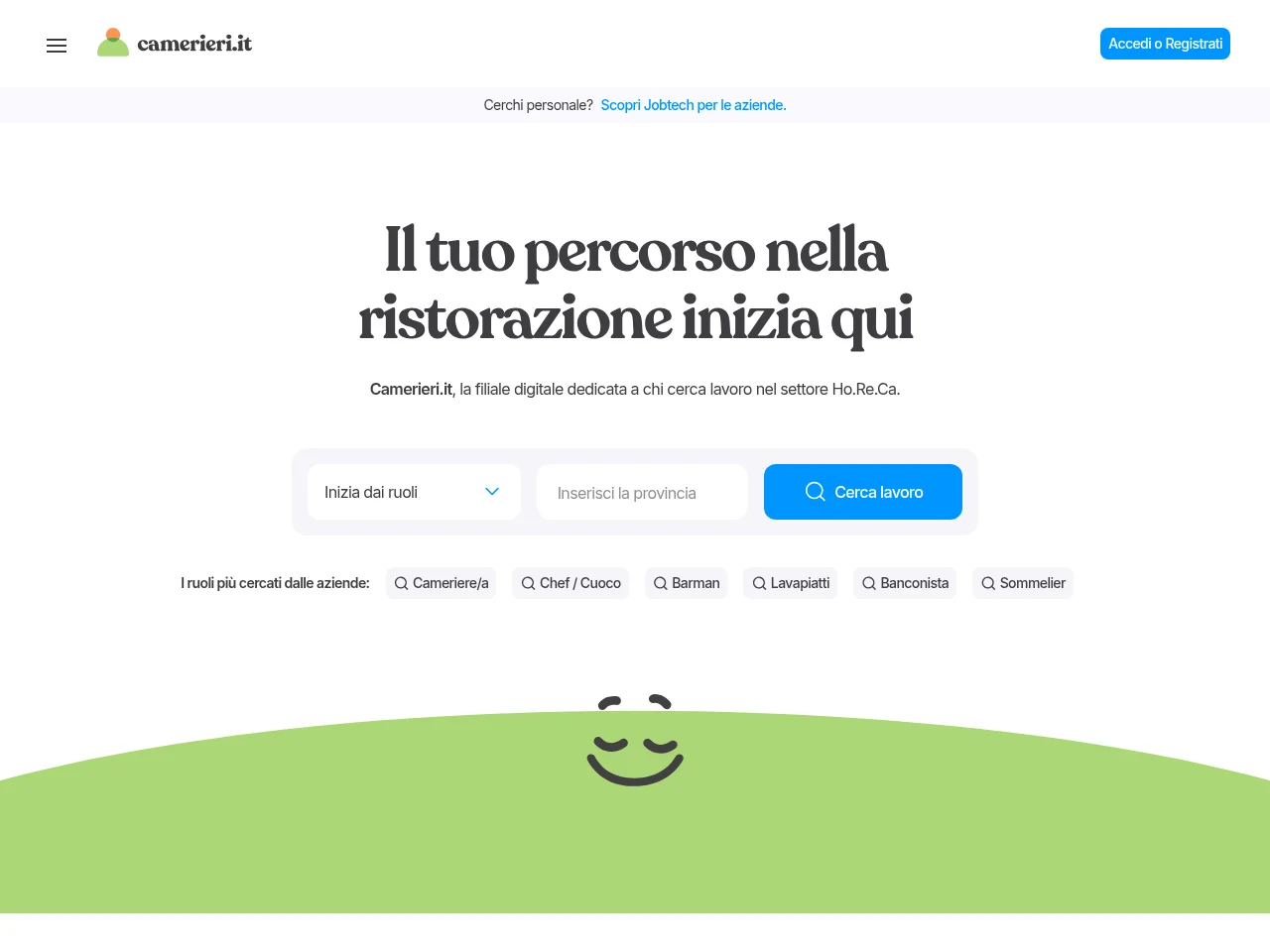 Camerieri.it job board platform screenshot showing job search interface