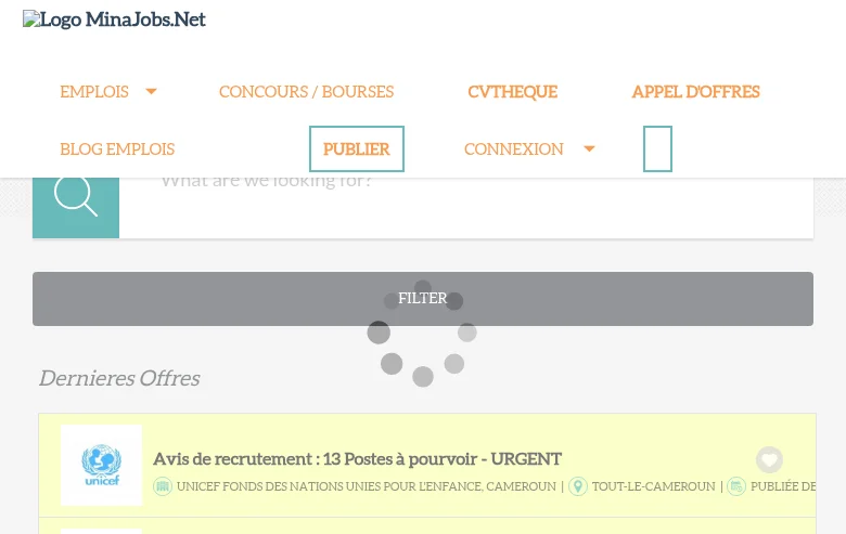 MinaJobs job board platform screenshot showing job search interface