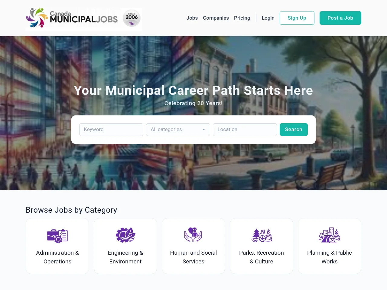 Canada Municipal Jobs screenshot Canada Municipal Jobs job board platform screenshot showing job search interface
