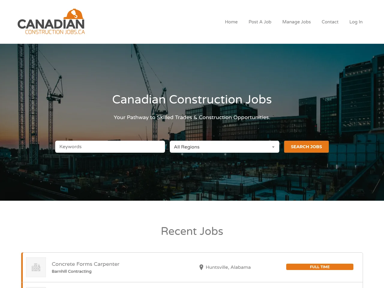 Canadian Construction Jobs screenshot Canadian Construction Jobs job board platform screenshot showing job search interface