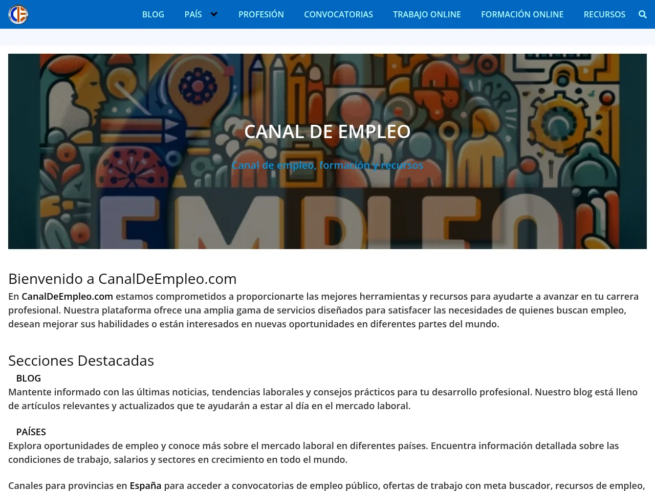 Canal de Empleo job board platform screenshot showing job search interface