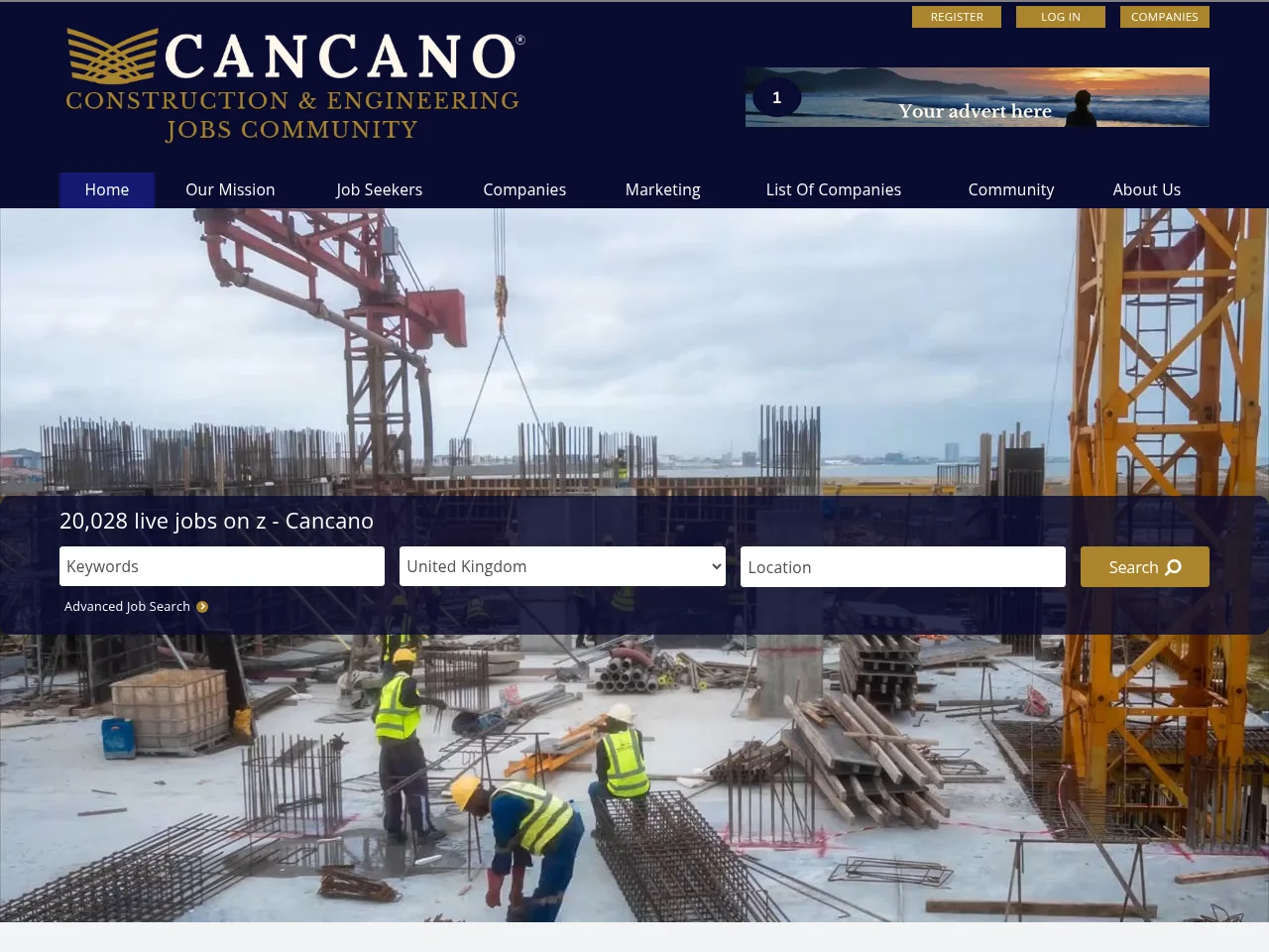 Cancano job board platform screenshot showing job search interface