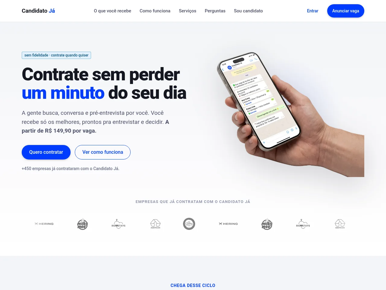 Candidato Já job board platform screenshot showing job search interface