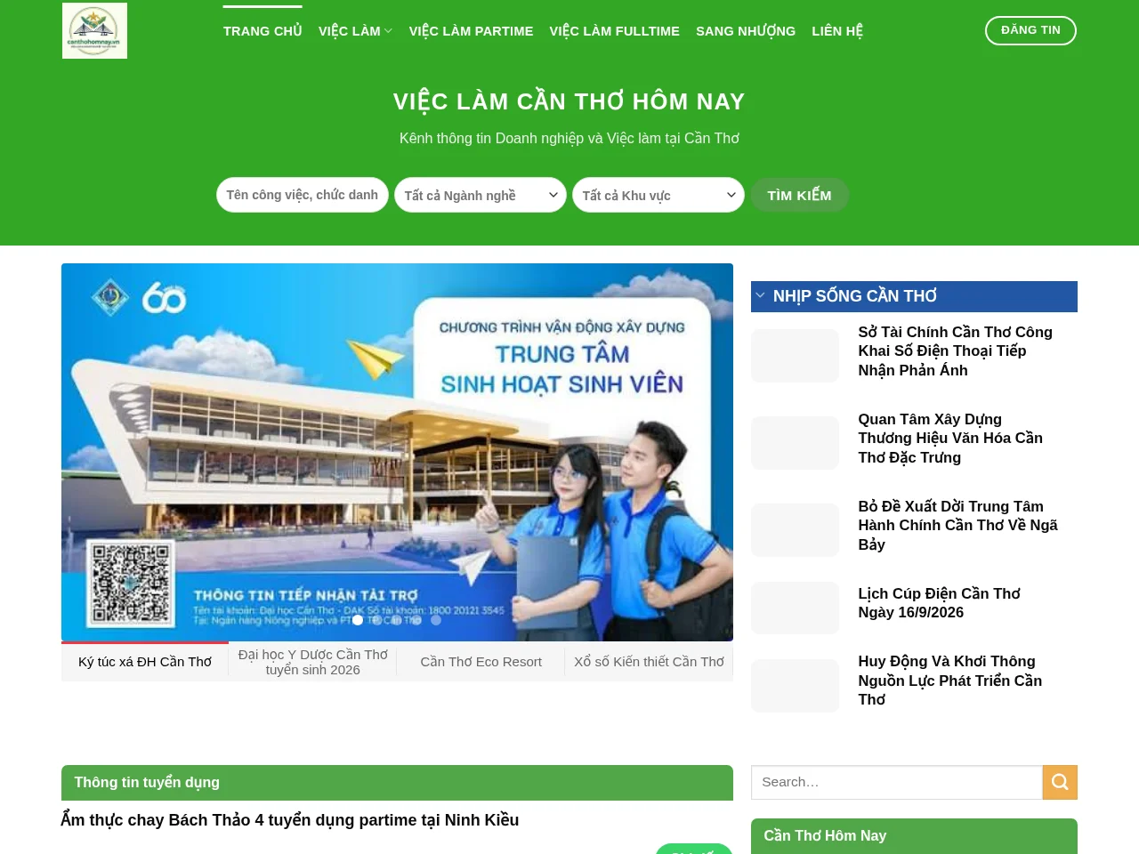 Cần Thơ Hôm Nay job board platform screenshot showing job search interface