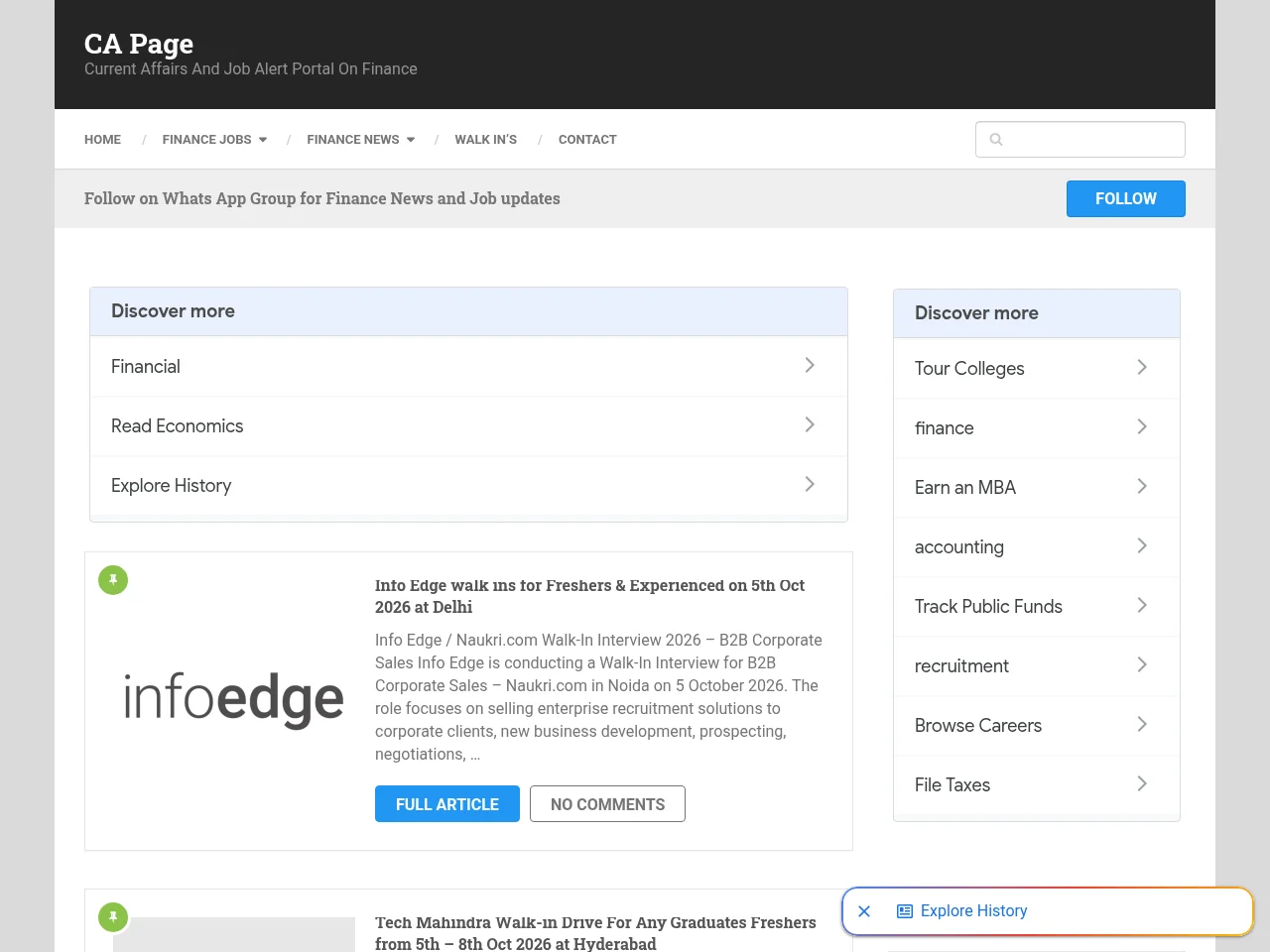 CA Page job board platform screenshot showing job search interface
