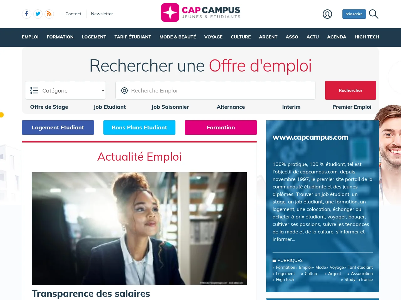 CapCampus job board platform screenshot showing job search interface