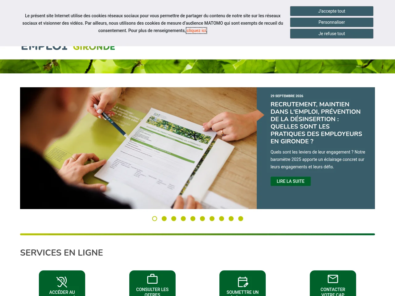 Cap emploi 33 job board platform screenshot showing job search interface