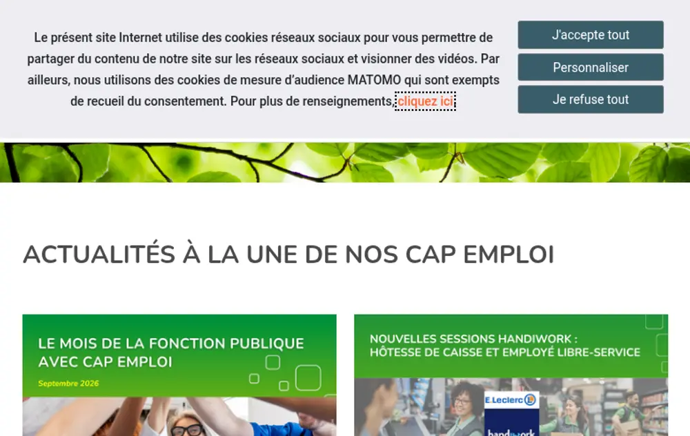 Cap emploi national screenshot Cap emploi national job board platform screenshot showing job search interface