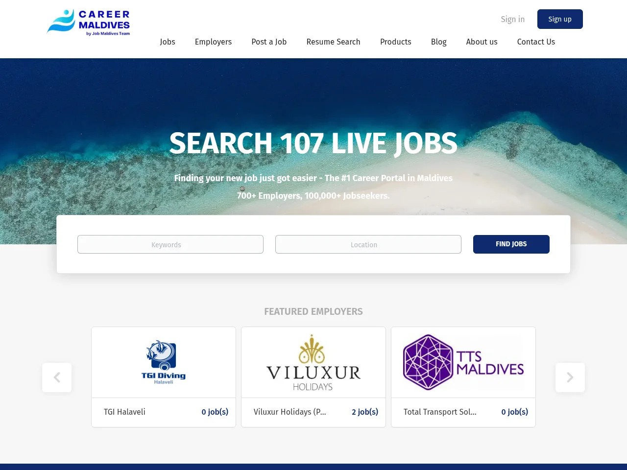 Career Maldives screenshot Career Maldives job board platform screenshot showing job search interface