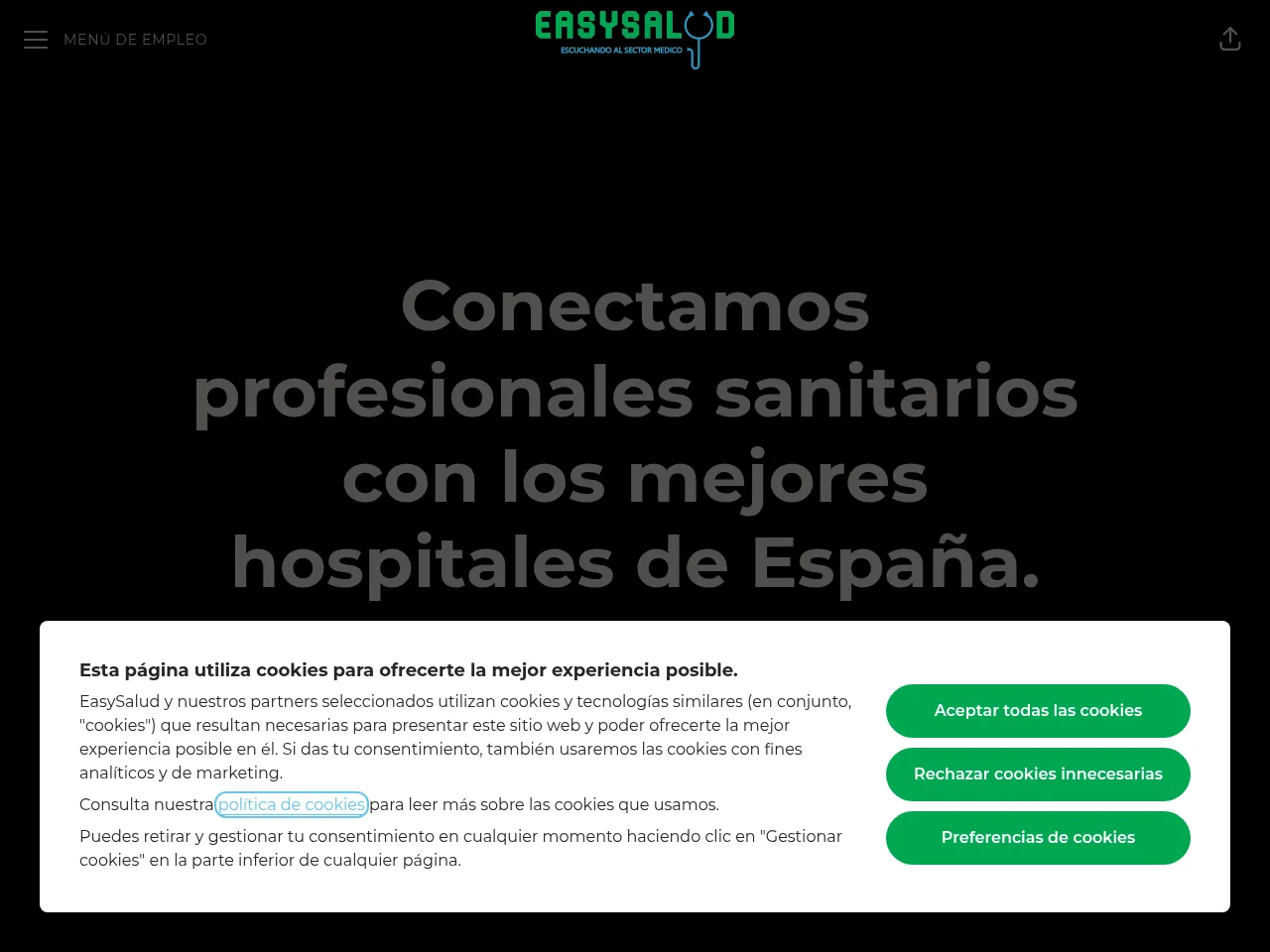 EasySalud job board platform screenshot showing job search interface