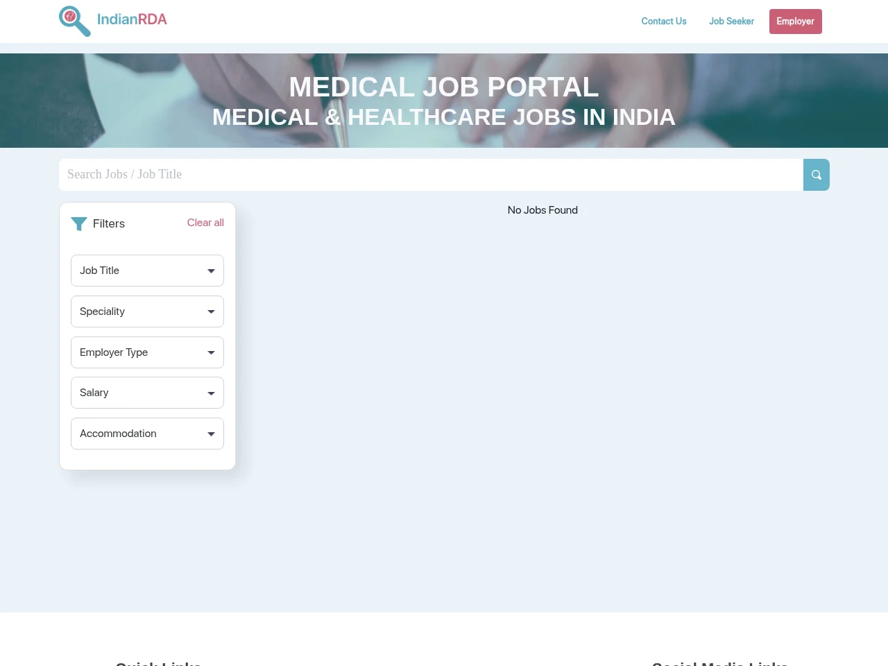 IndianRDA job board platform screenshot showing job search interface