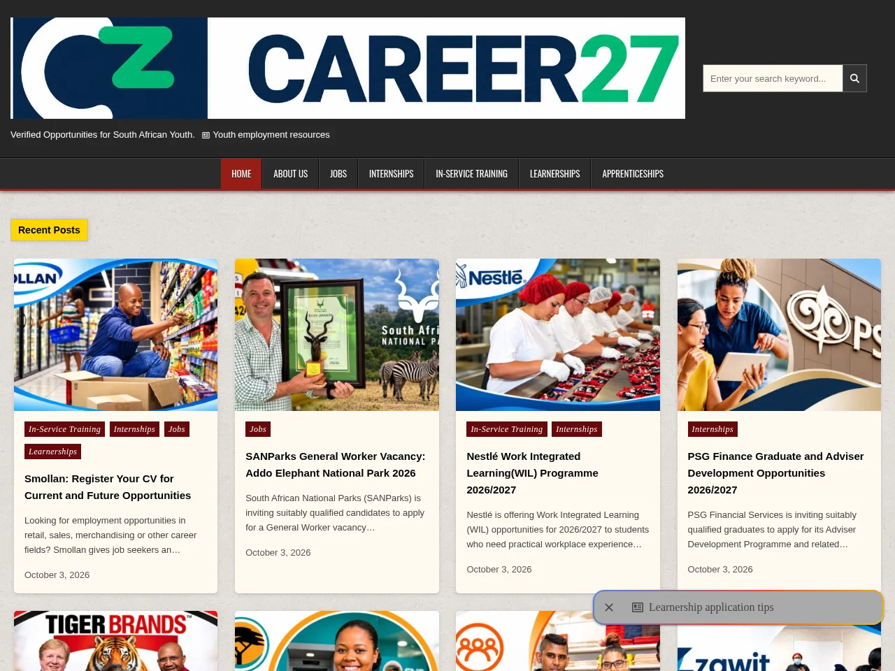 Career27 job board platform screenshot showing job search interface