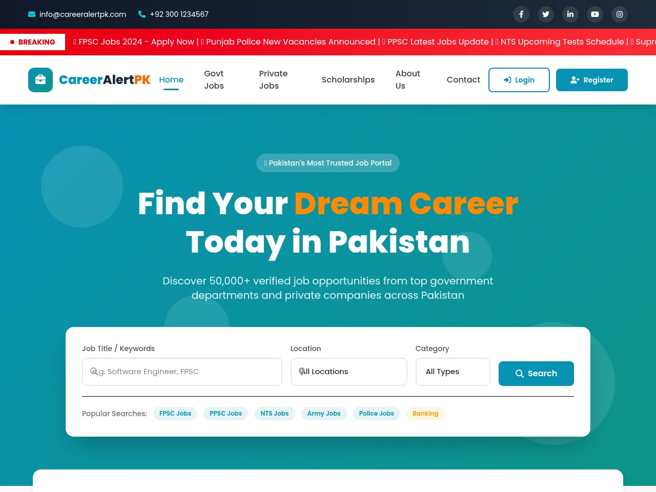 CareerAlertPK screenshot CareerAlertPK job board platform screenshot showing job search interface